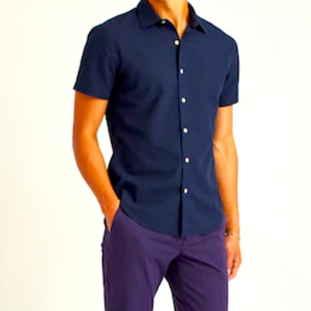 Stretch Riviera Short Sleeve Shirt - blue Black seersucker